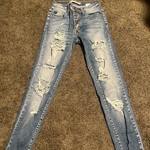 Kancan high rise destructed rose gold button fly 23